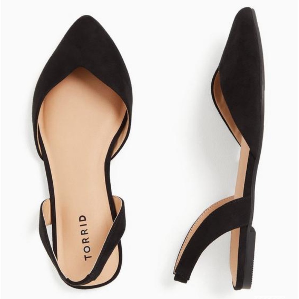 Torrid black V-Cut Slingback Flats size 8.5 wide width faux suede